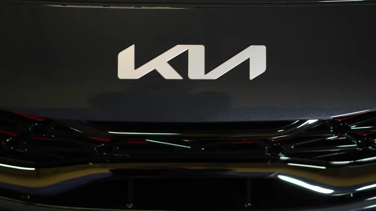 a close up of the front grill of a car